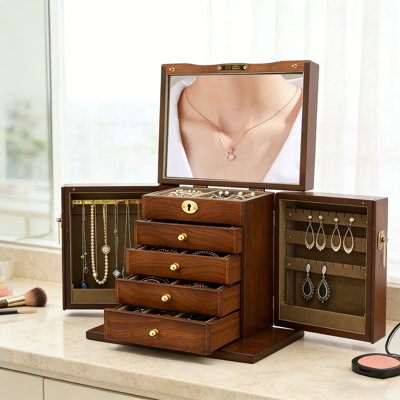 Latitude Run® 5 Layer Wooden Jewelry Box with Mirror and Combo
